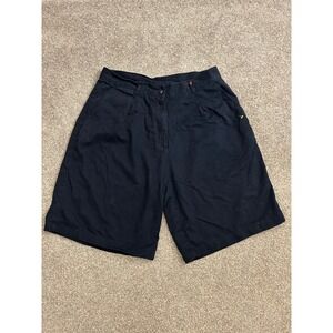 Tru Fit Pleated Chino Shorts Womens 12 Navy Blue Excellent Ramie Cotton Blend